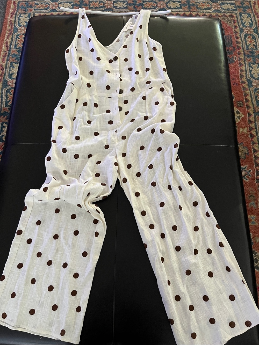 Monteau White Polka Dot Jumpsuit with Brown Dots